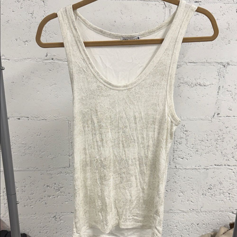 ZARA Tank Top - Gold & Cream - Size Medium - LIKE NEW